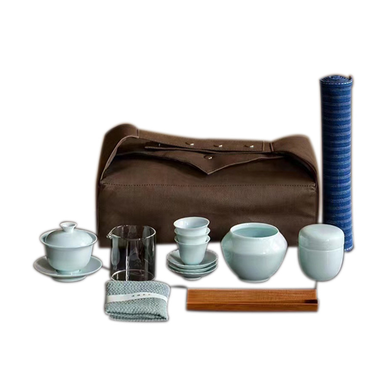 青白磁清雅芸教育セット屋外携帯包装陶磁器工夫茶わん旅行茶道具セット|undefined