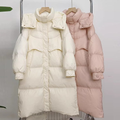 高端鹅绒长款羽绒服女2025冬新款加厚连帽时尚宽松大口袋过膝外套