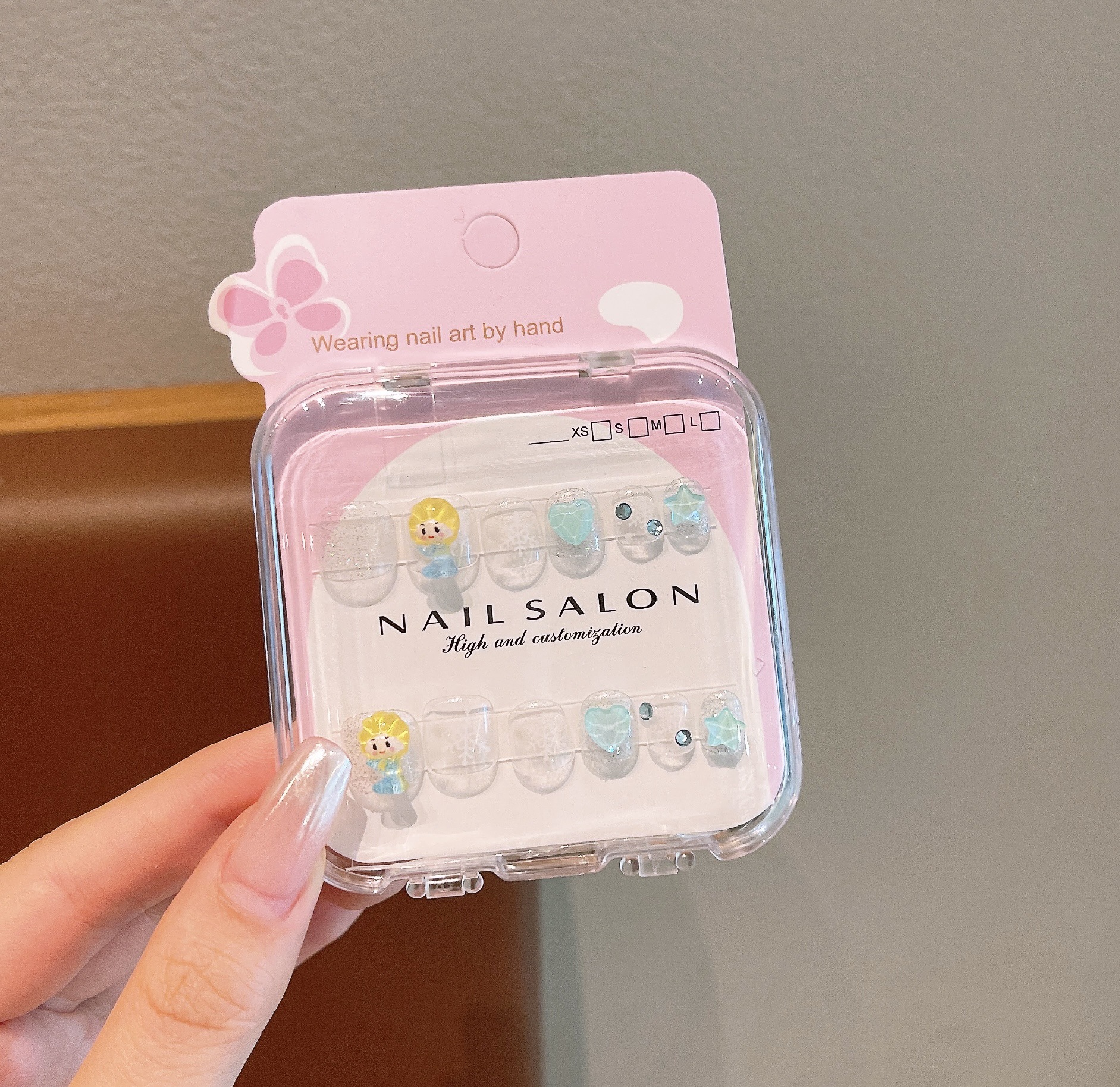 Uñas postizas removibles para niñas, en caja, con diseños de dibujos animados, pegatinas de uñas exquisitas, piezas de uñas.