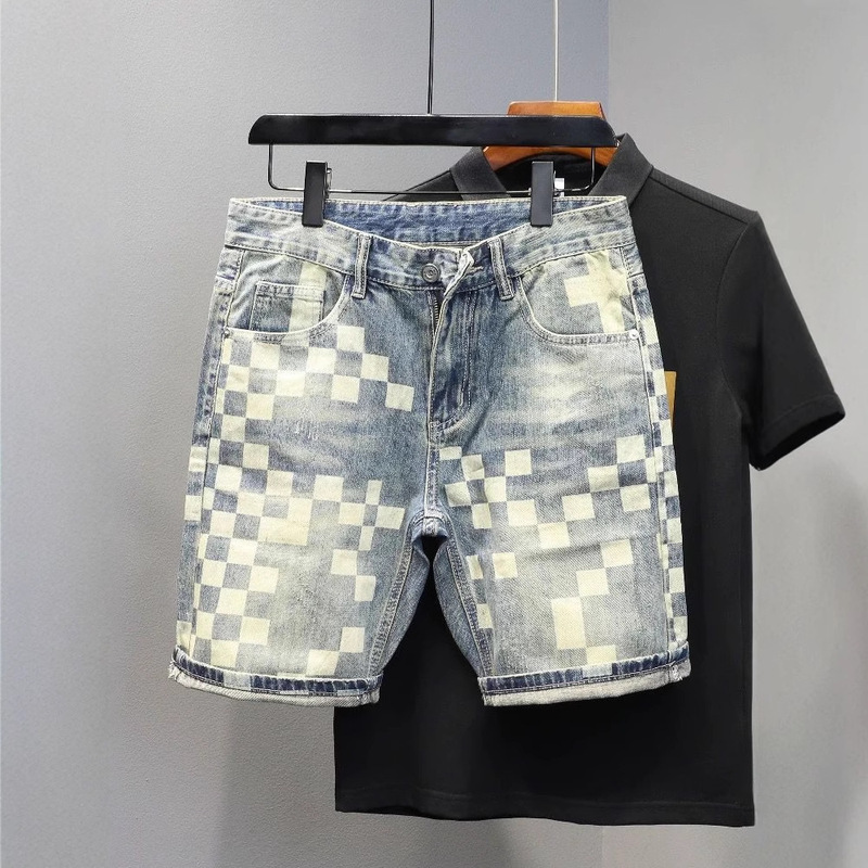 Heavyweight Checkered Denim Shorts for Men, Summer Washed Vintage American Retro Trendy Denim Shorts 2026 Trend Heavyweight Checkered Denim Shorts for Men, Summer Washed Vintage American Retro Trendy Denim Shorts 2026 Trend