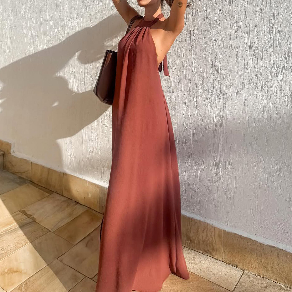 Summer sexy fashionable solid color long dress sleevless