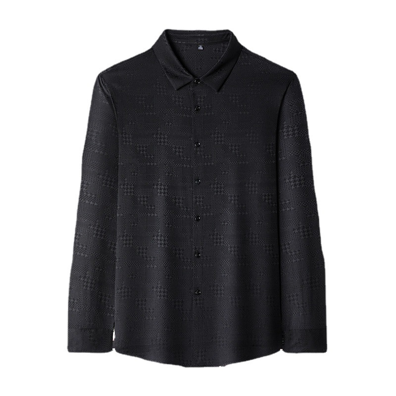 Áo sơ mi nam dài tay lụa tơ tằm cao cấp họa tiết jacquard không cần ủi — CS13 trắng
