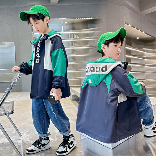 Boys' windbreaker jacket children's clothing Korean-style jacket loose-fit upper garment for middle and older children spring wear fashionable style
