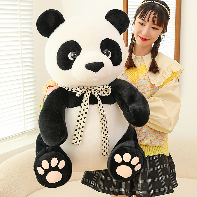 外贸新款领结熊猫公仔毛绒玩具可爱大熊猫玩偶儿童大号抱枕纪念品