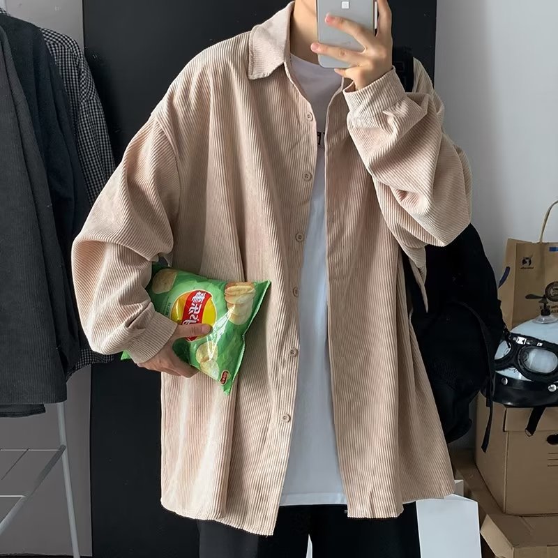 Abrigo de pana para hombre camisa japonesa ins marca de moda primavera y otoño ropa suelta a juego nueva camisa de manga larga para hombre