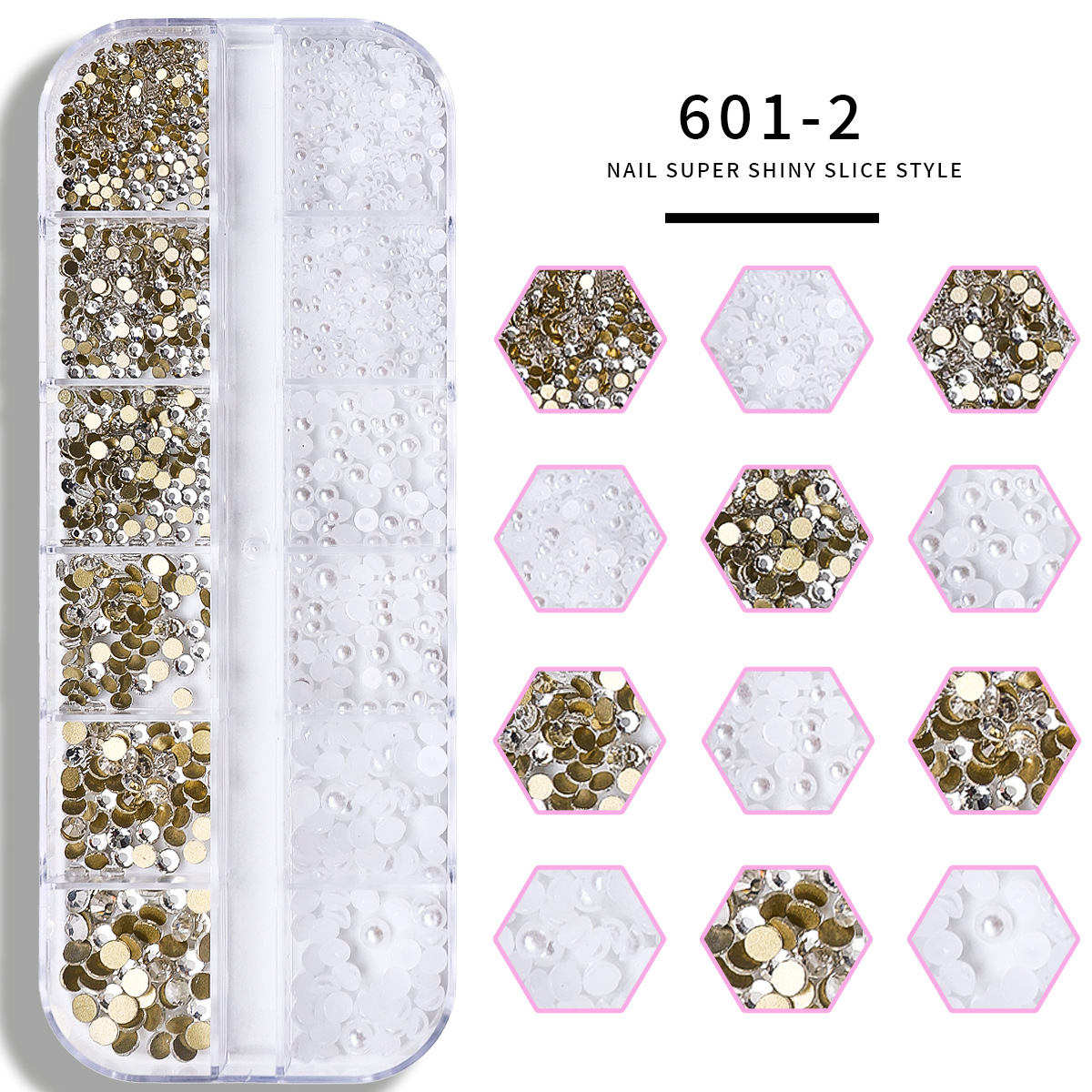 Set de joyas de uñas 12 barras de joyas taladro de uñas largo taladro de fondo plano mezclado taladro de forma especial superbrillante accesorios de uñas