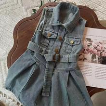 Girls denim skirt sleeveless summer children&#39;s vest dress