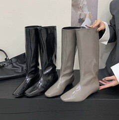 2025年秋冬季新款显瘦高筒骑士靴女百搭方头内增高不过膝长靴秋冬