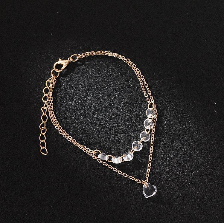 Aliexpress Wish New European and American Fashion Double-Layer Heart-Shaped Pendant Crystal Bracelet Women's Engagement Wedding Bracelet