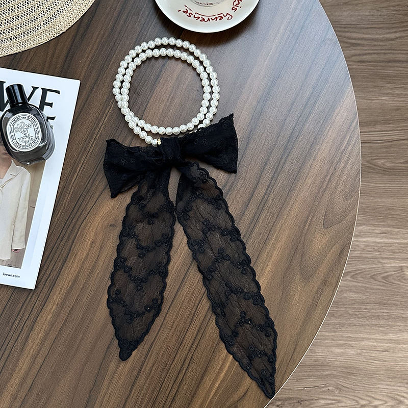 Collar de perlas Nueva bufanda de seda de encaje con cadena de clavícula francesa