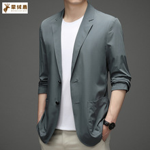 夏季薄款防嗮西服男士上衣冰丝春夏单西外套纯色超薄休闲小西装潮