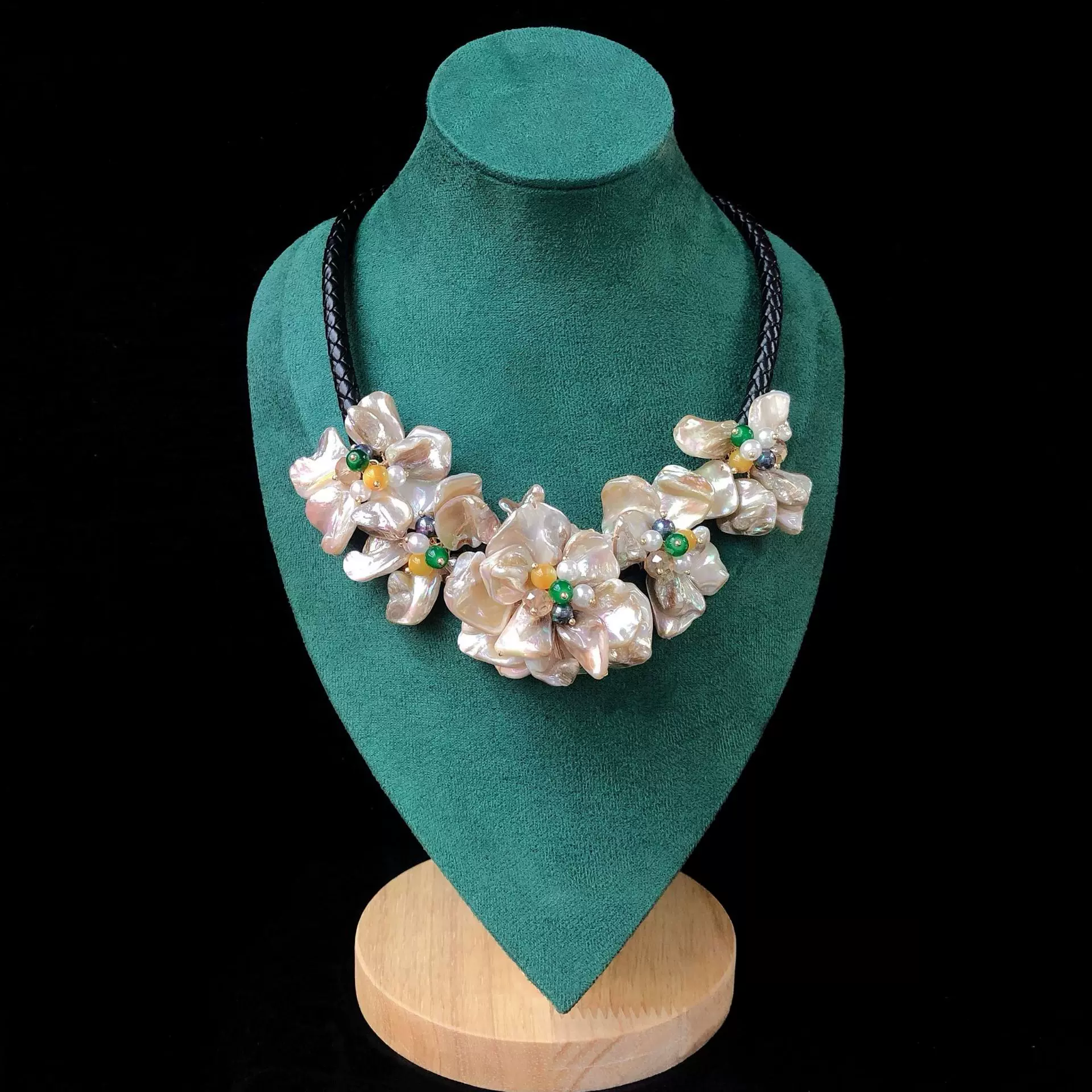 手工绕线编织黑色贝壳花项链时尚欧美跨境个性项圈锁骨链项链批发