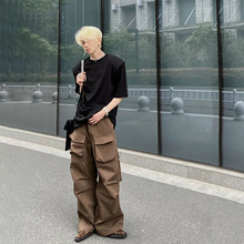 韩版男装感垫肩t恤320g重磅小领口短袖男款夏季欧美潮牌半袖