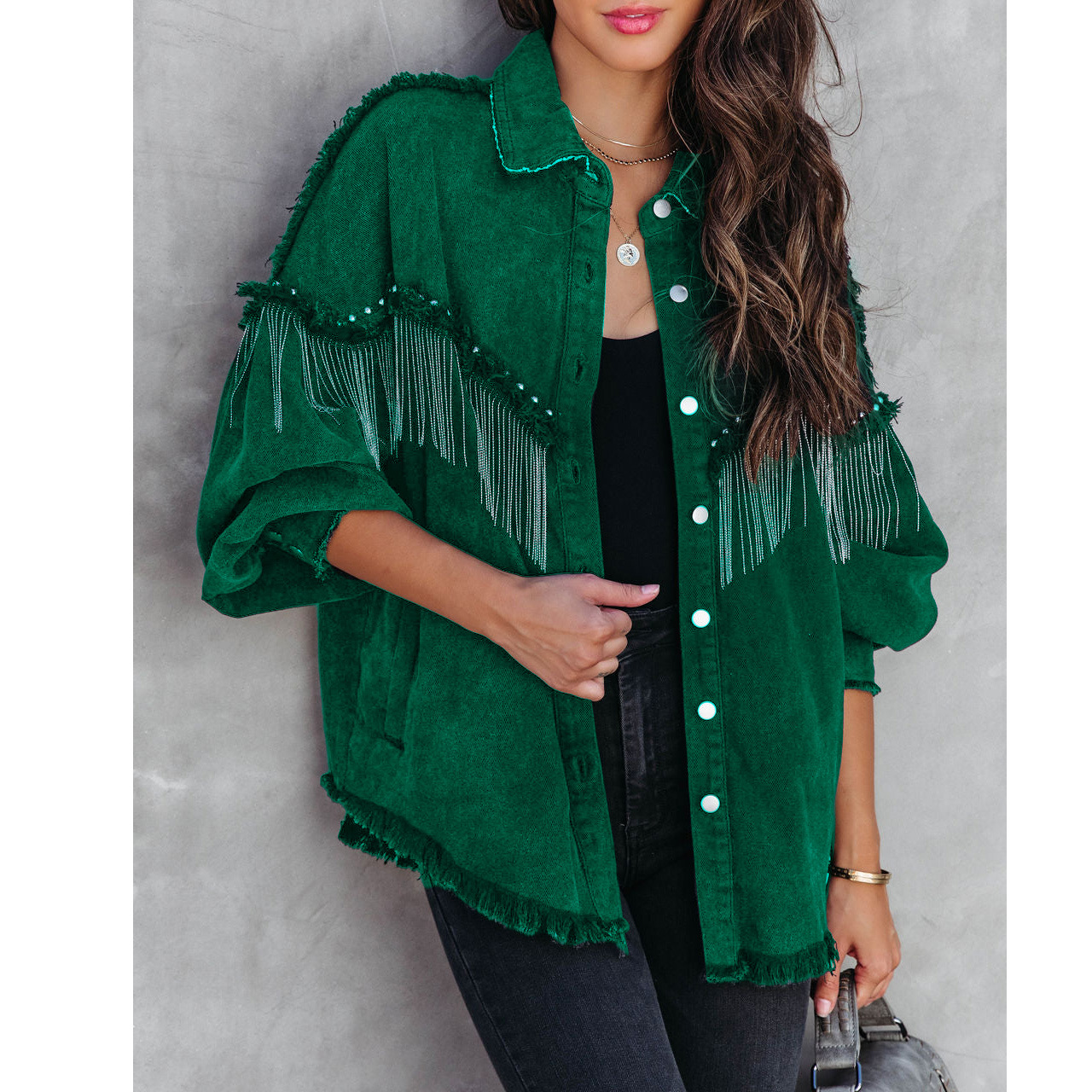 Chain rivets street fashion single breasted coat