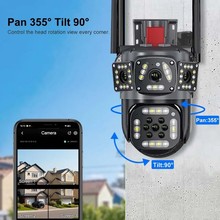 三画面摄像头高清夜视室外360全景无线wifi远程智能监控摄像机