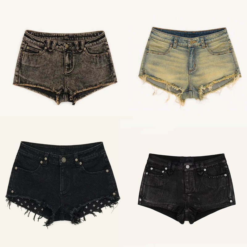 Asmk Mustang Ultra-Low-Rise Lightning Denim Shorts with a Versatile Design, Cotton Hot Pants New Collection Mint Mambo