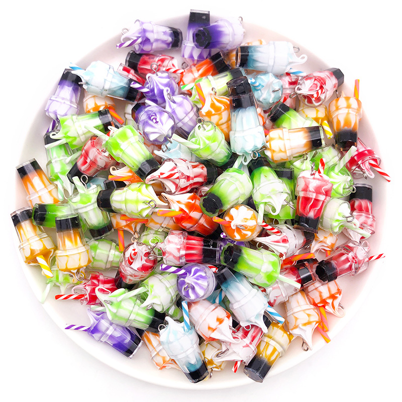 Mezcla 10 helado taza de jugo de leche taza de té botella de vidrio colgante 10x24mm DIY bolsa llavero Accesorios