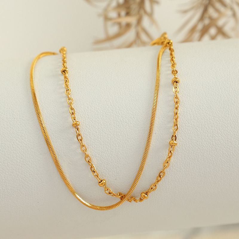 French Beaded Cross Chain Bracelet, Fashionable and Simple Double-Layer Cold Style Bracelet, Versatile Sweet and Cool Style Snake Bone Bracelet for Women