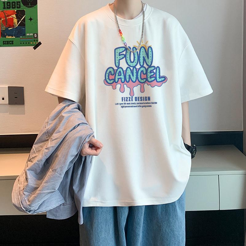 Pure cotton short-sleeved T-shirts for high school and junior high school students, men's summer youth men's clothing, stylish student clothes, loose fit.