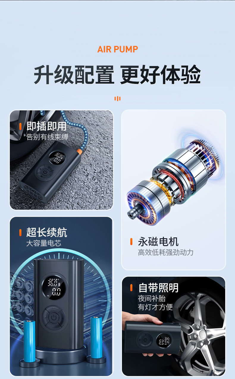 Compact and Portable Car Air Pump, Car Emergency Tire Inflator, Portable Digital Display Air Pump