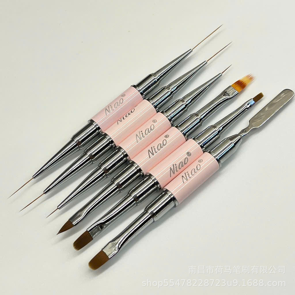 Niao Pink Dual-Ended Pen Multifunctional Phototherapy Pen Nail Art Construction Round-Head Line Drawing Pen Nail Artist's Special Nail Brush