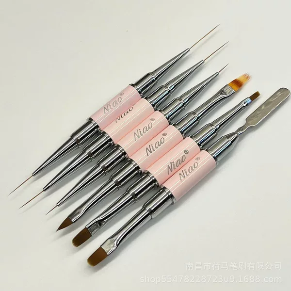 Niao Pink Dual-Ended Pen Multifunctional Phototherapy Pen Nail Art Construction Round-Head Line Drawing Pen Nail Artist's Special Nail Brush