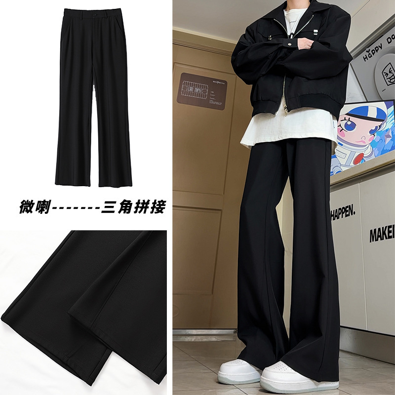 CetKy アメリカン ハイストリート クリーンフィット シルエット パンツ ブラック カジュアル パンツ メンズ レディース ストレート マイクロフレア バイブ パンツ|undefined