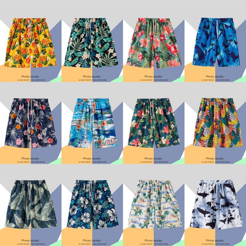 Thai Travel Loose Plus-Size Trendy Beach Shorts for Men, Quick-Dry Five-Point Casual Large Shorts, Sanya Island Vacation Shorts