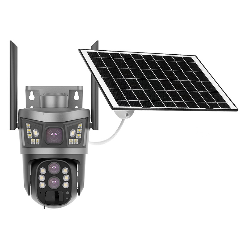 太阳能4G全景V380监控器无线手机远程室外双镜头枪球联动双