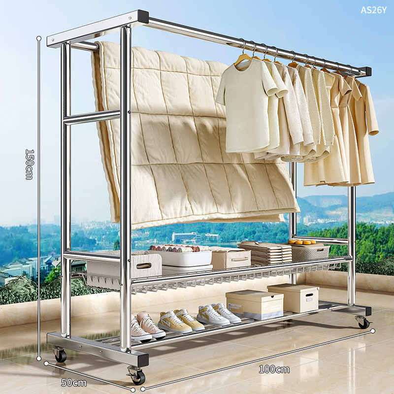 [매우 두꺼운 스테인레스 스틸] 100CM 이중 극 업그레이드 이중 레이어 스크린 프레임 + 범용 휠