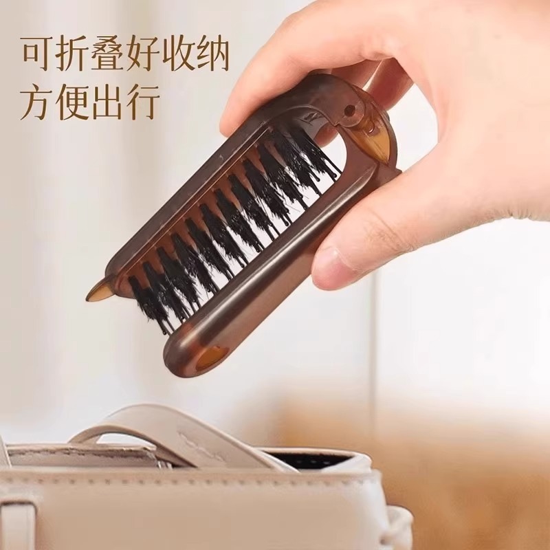 持ち運び可能な折りたたみ猪毛コーム、ロングハンドルメイクアップコーム、女性用ヘアカーリング、ふわふわスタイリングヘアコーム|undefined