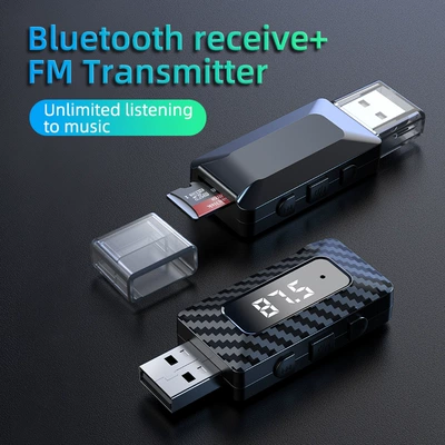 Cross-border new car wireless bluetooth receiver FM transmitter 2-in -1 LED hands-free audio adapter