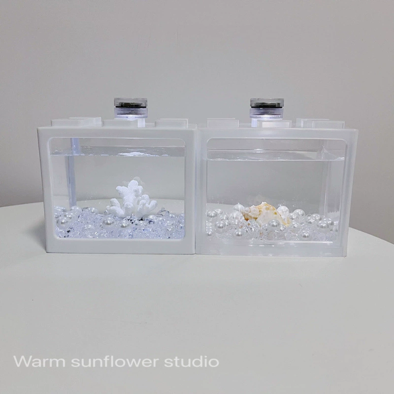 Небольшой строительный блок для аквариума с рыбкой Бетта для рабочего стола, креативный микропейзаж для разведения рептилий и черепах с подсветкой.