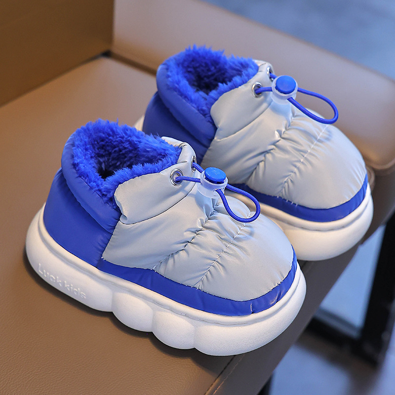 Bolsas de invierno para niños, zapatos de algodón de talón para niños, hombres y mujeres, plumón impermeable para el hogar, calentamiento de piel para niños, zapatos de algodón elásticos