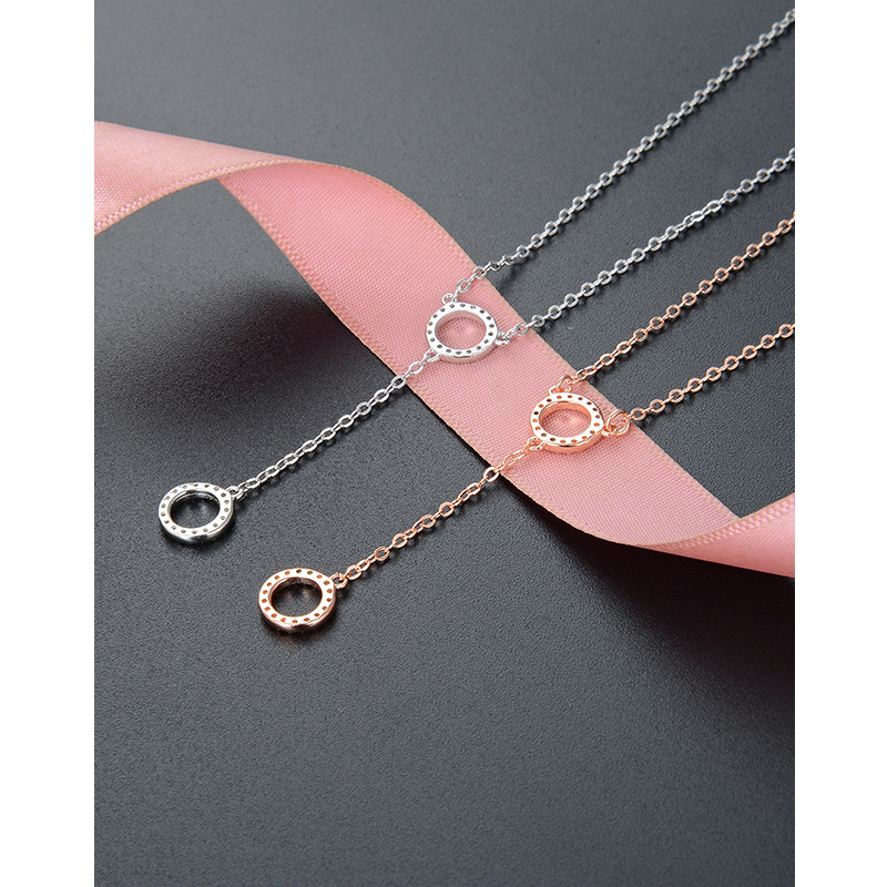 Completo diamante Rosa oro hueco redondo s925 Collar de plata Corea del Sur Dongdaemun elegante collar de mujer al por mayor