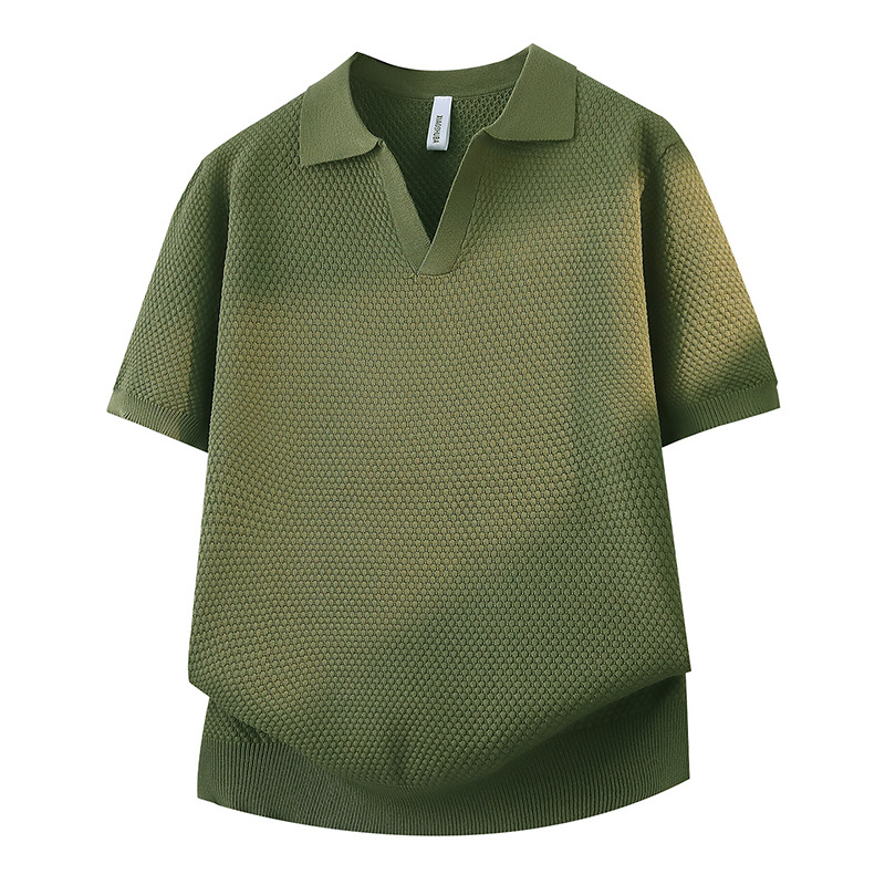 Polo camiseta de punto camiseta de manga corta hombre cuello V gaviota cuello piña estampado viejo dinero camiseta de seda de hielo fábrica de verano al por mayor