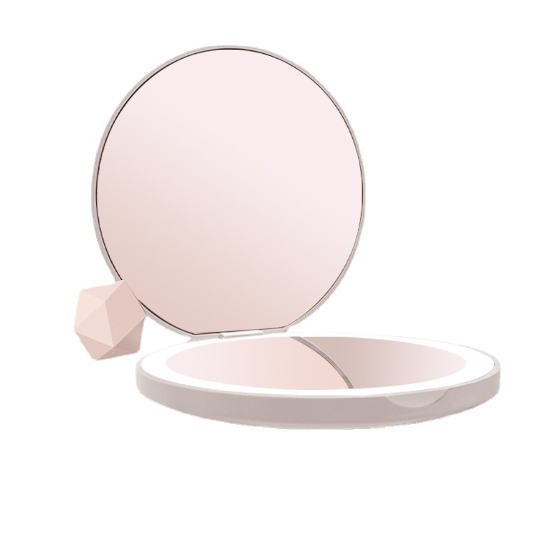 Espejo de maquillaje led portátil recargable transfronterizo con luz de mano bolsillo espejo plegable regalo portátil espejo de mano