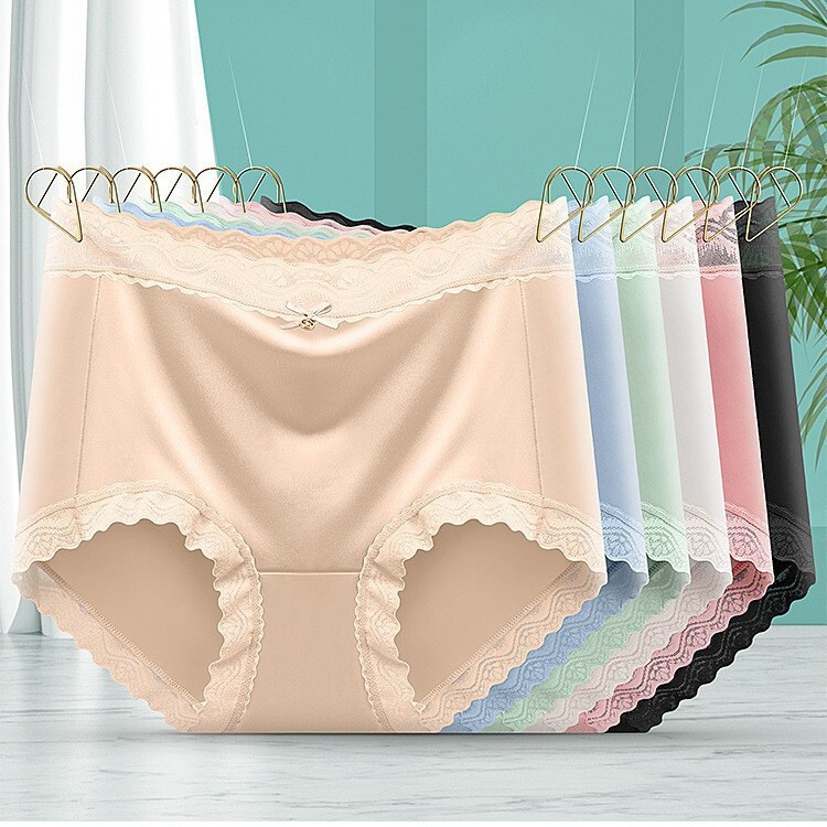 Lace Satin Panties for Women, Mid-Waist, Plus Size, Seamless, Breathable, Women's Triangle Briefs, Hip-Lifting, Mulberry Silk, Comfortable