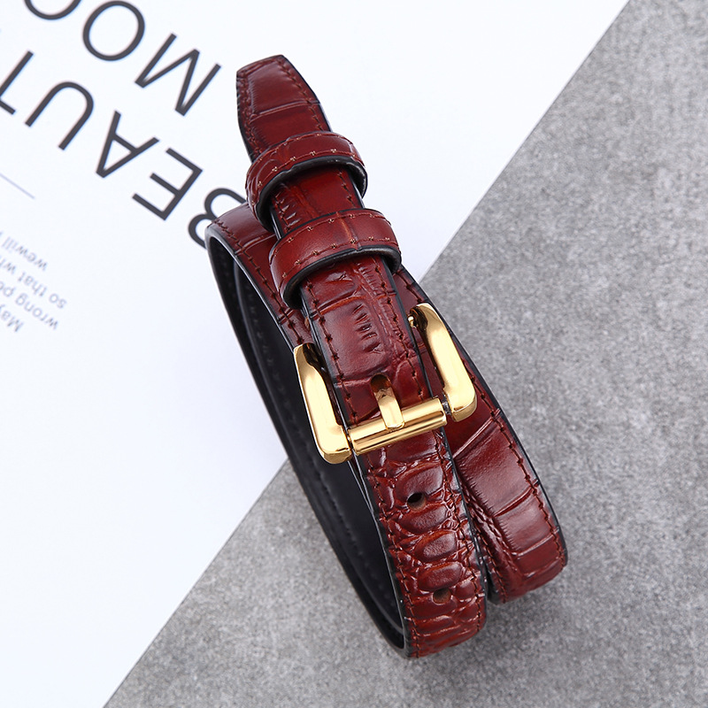 Cinturón de cuero para mujer estilo cocodrilo, moda elegante 2021, piel de vaca