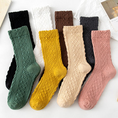 Factory Cashmere Knit Socks for Girls Autumn/Winter Warmth Japanese Ins Crochet Cluster Socks Breathable Sweat Absorbent Mid-Calf Cotton Socks Wholesale