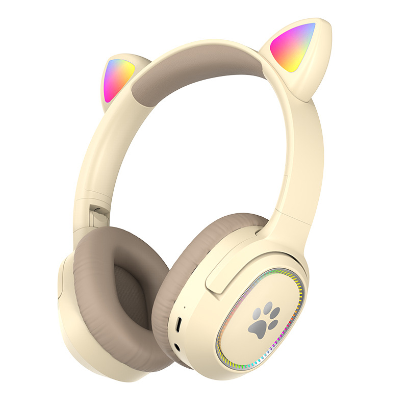 Nuevos auriculares transfronterizos, orejas todo incluido, orejas de gato luminosas plegables de dibujos animados, auriculares inalámbricos Bluetooth en stock