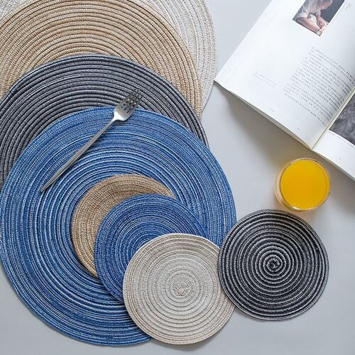 European round cotton gauze mat dining table plate heat insulation mat simple household woven non-slip washable placemat