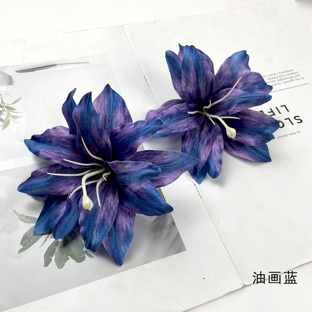 Impresión de simulación de flores de lirio hechas a mano DIY pinzas de flores material de tocado paquete de accesorios de flores adornos de fotografía