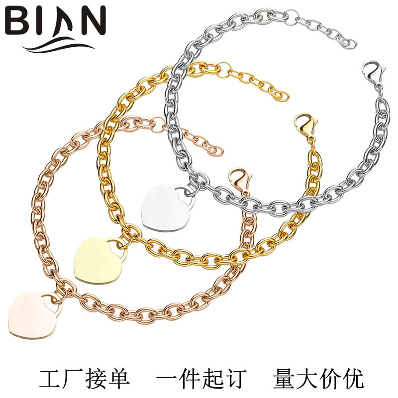 Stainless steel simple love bracelet personalized laser name logo Photo mirror peach heart pendant Accessories Wholesale Stainless steel simple love bracelet personalized laser name logo Photo mirror peach heart pendant Accessories Wholesale