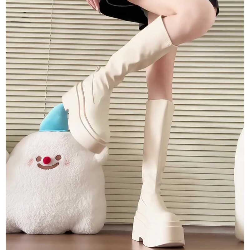 [in Stock] French Style High-Top Riding Boots for Women, Slimming Thick-Soled Boots for Petite Figures, Long Boots with Ultra-High Heels