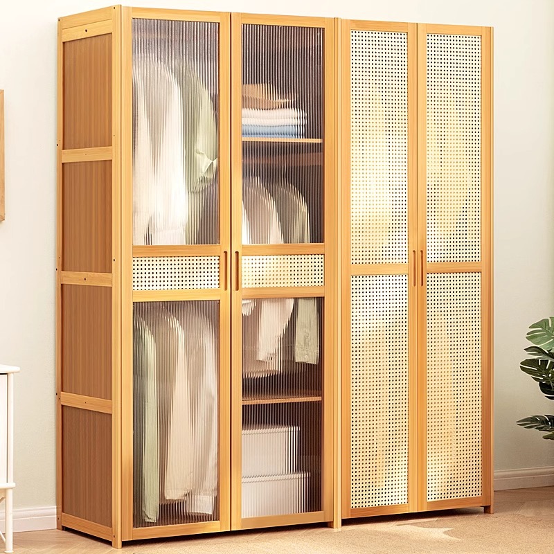 Simple Bedroom Wardrobe, Floor-Standing Non-Solid Wood Closet, Multifunctional Hanging Clothes Storage Cabinet for Home Use, Suitable for Rental Apartments and Minimalist Homestays