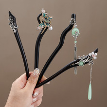 新中式黑檀木发簪民族风古典流苏步摇发钗手工汉服旗袍盘发木簪女