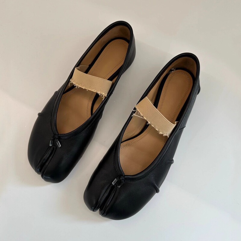 Sheepskin version ~ beautiful one-word leather toe shoes women's spring soft bottom ballet shoes small heel shoes Mary Jane shoes