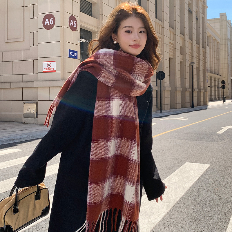 围巾女秋冬季高级感氛围感2025新款格子韩系情侣冬天保暖加厚披肩|undefined