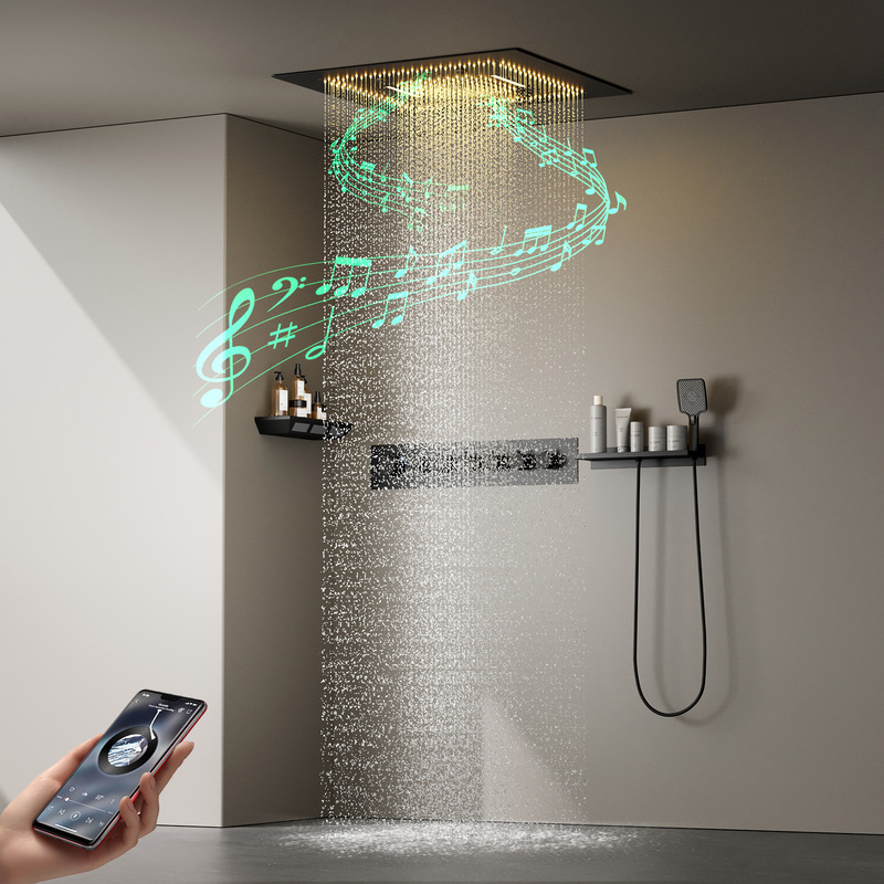 Villa high-end embedded LED music shower suit side spray shower rack constant temperature concealed shower system